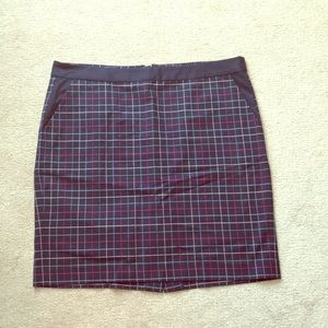 Navy Plaid Pencil Skirt